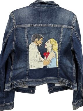 Embroidered Bad Bunny Lady Gaga Denim Jacket (Size L)